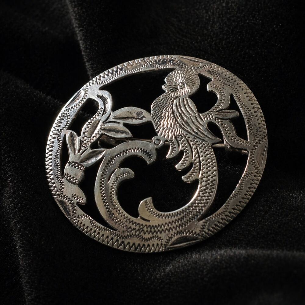 Vintage Guatemalan 900 Silver Bird Brooch | Mid Century Artisan Cutwork Pin